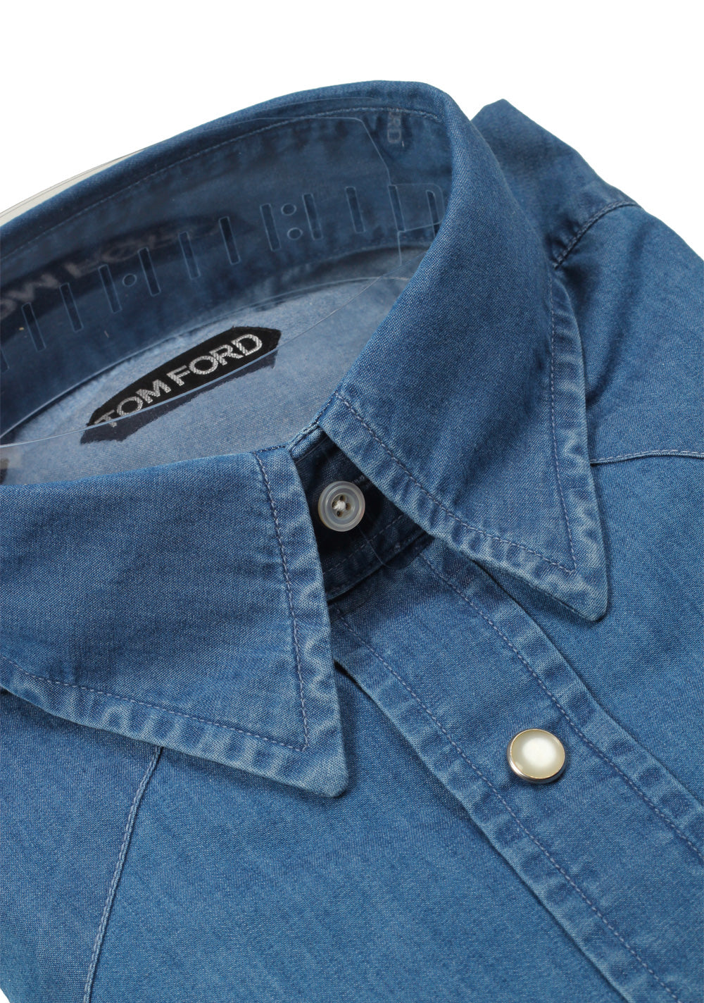 TOM FORD Solid Blue Denim Western Casual Shirt Size 40 / 15,75 U.S.