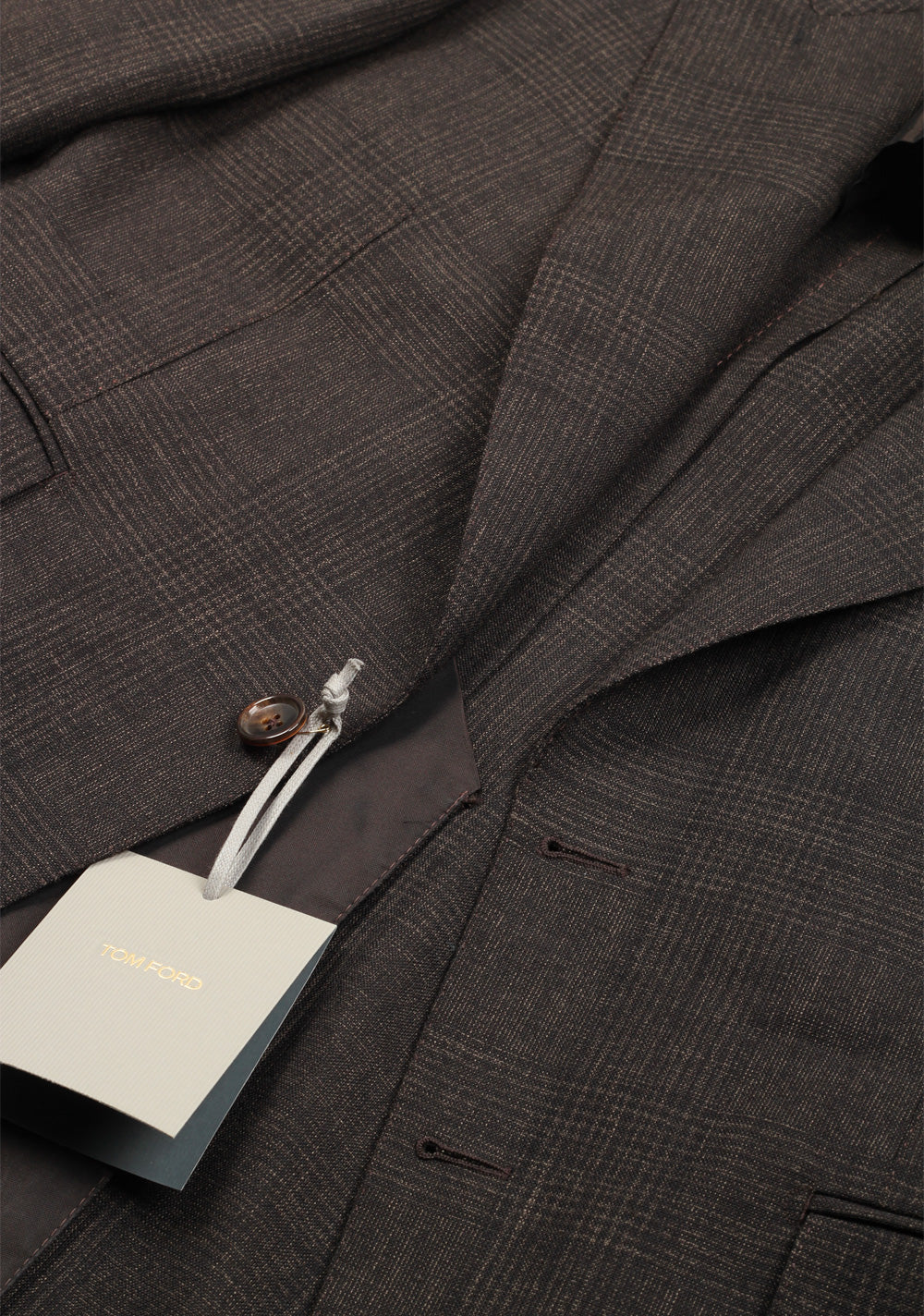 TOM FORD Shelton Checked Brown Sport Coat Size 48 / 38R U.S. In Mohair Linen