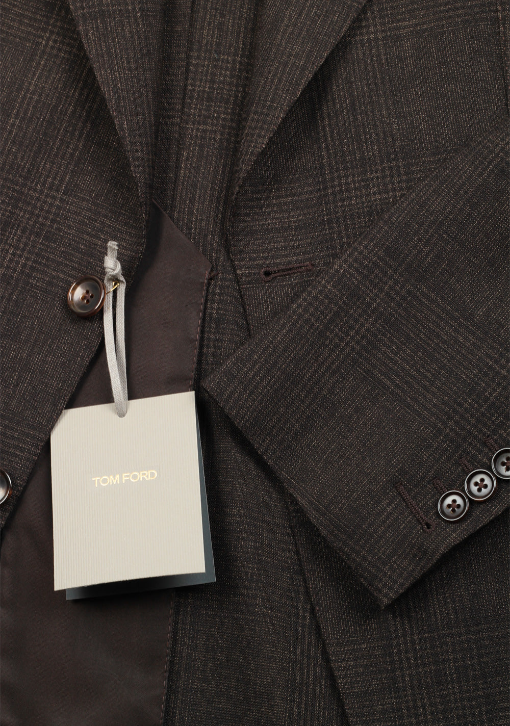 TOM FORD Shelton Checked Brown Sport Coat Size 48 / 38R U.S. In Mohair Linen