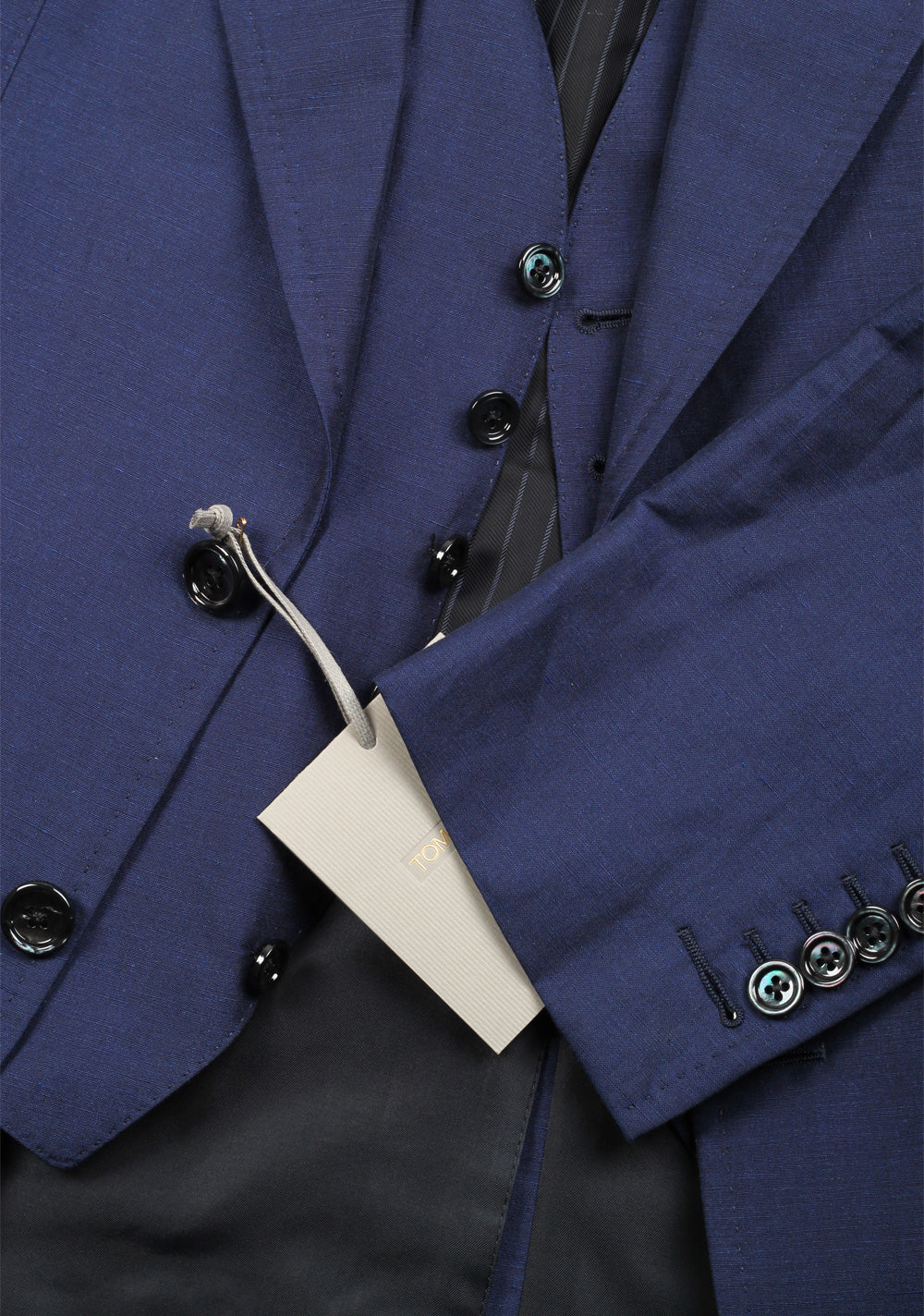 TOM FORD Shelton Blue 3 Piece Suit Size 48 / 38R U.S. In Linen Silk