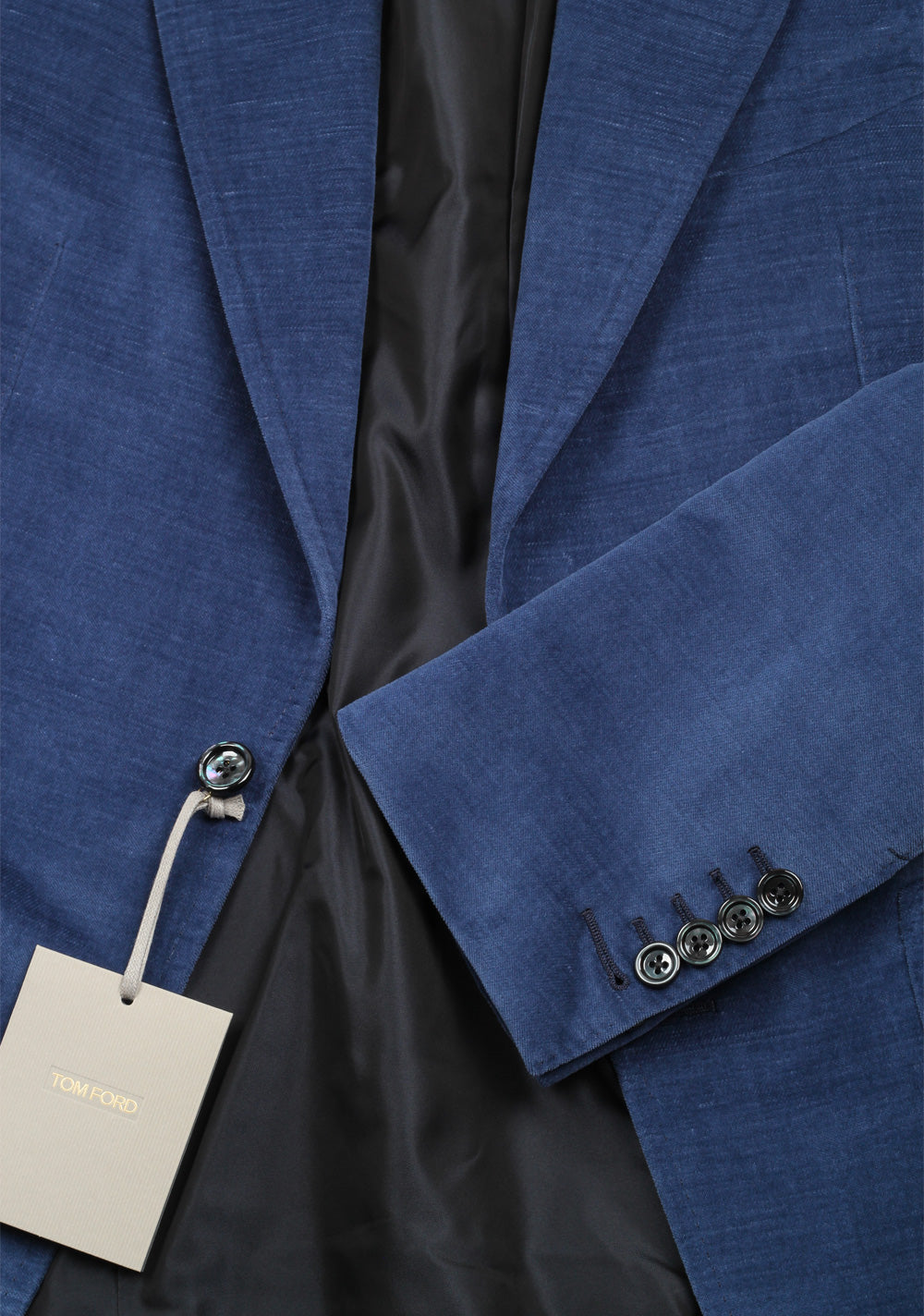 TOM FORD Shelton Blue Velvet Suit Size 48 / 38R U.S. In Cotton Linen