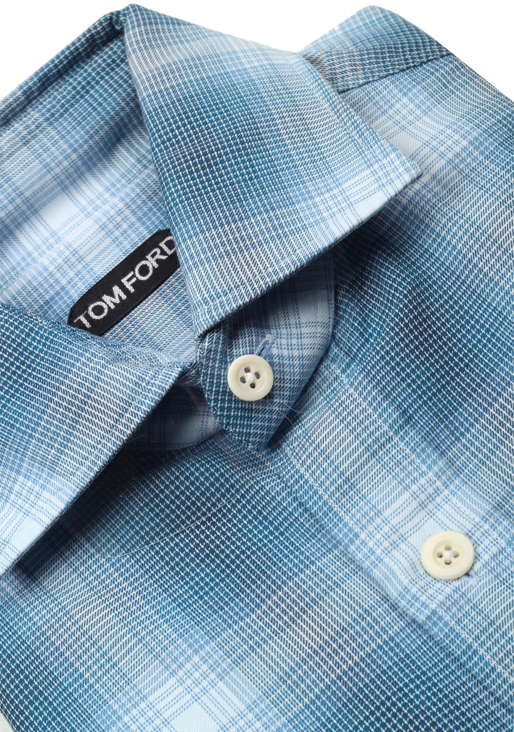 TOM FORD Checked White Blue Dress Shirt Size 40 / 15,75 U.S.