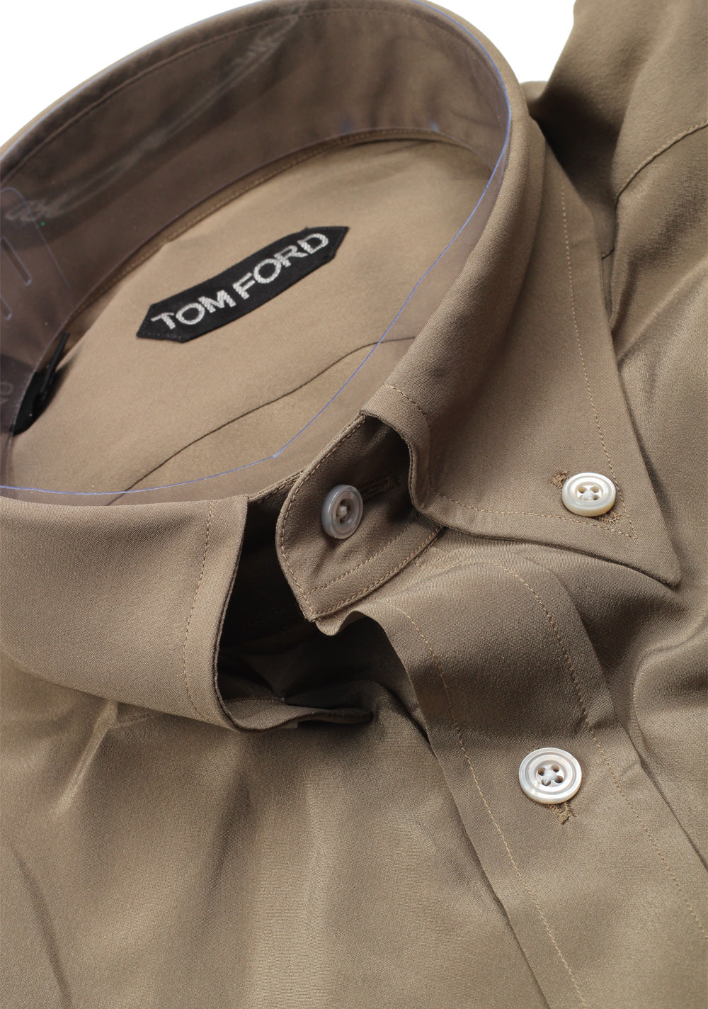 TOM FORD Solid Brown Button Down Casual Shirt Size 40 / 15,75 U.S. In Silk