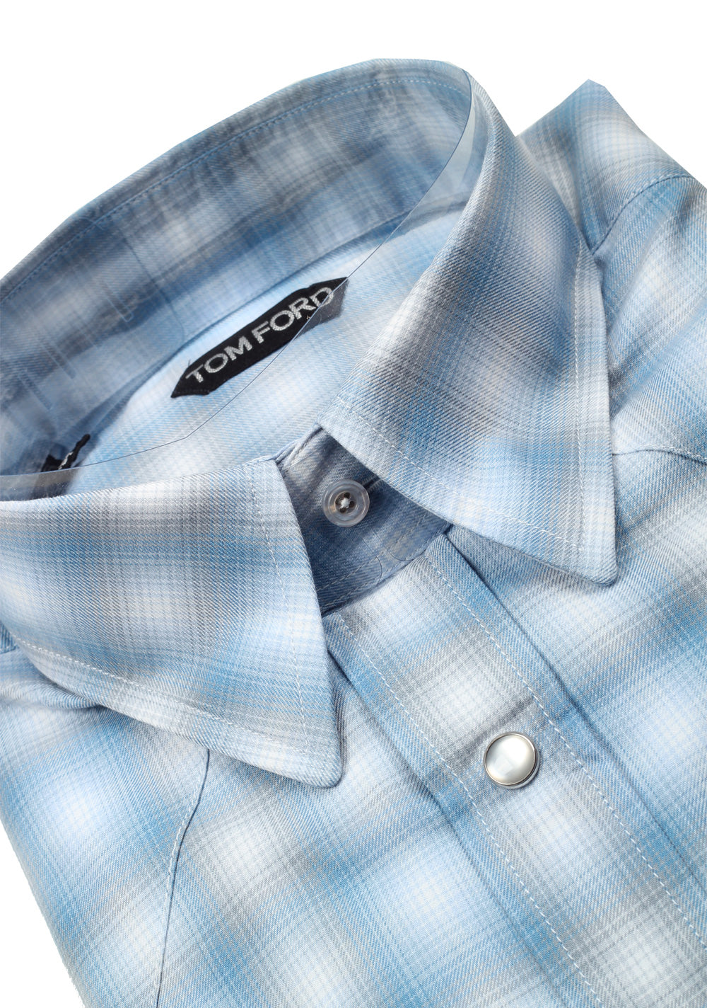 TOM FORD Solid Blue Checked Western Casual Shirt Size 40 / 15,75 U.S.