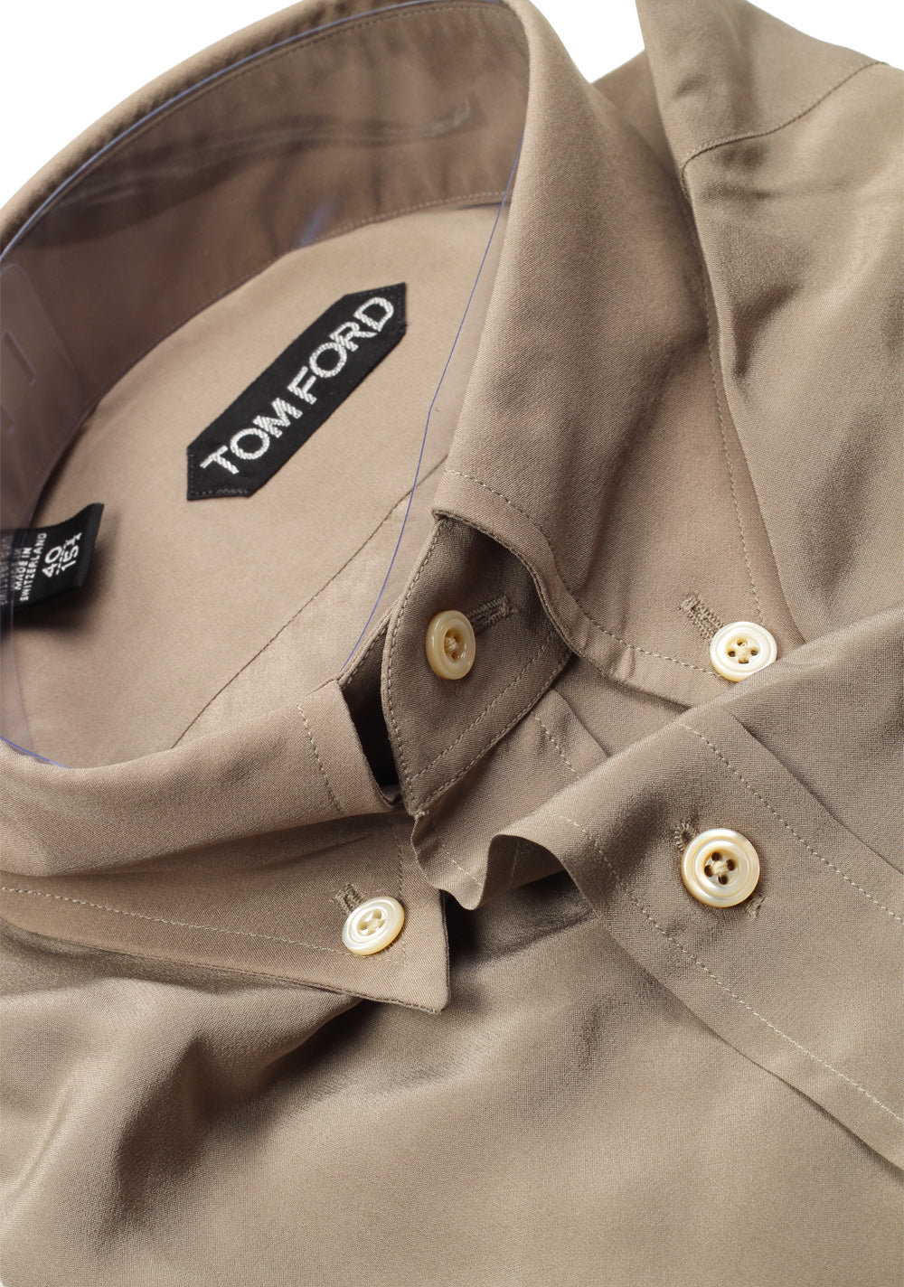TOM FORD Solid Brown Button Down Casual Shirt Size 40 / 15,75 U.S. In Silk