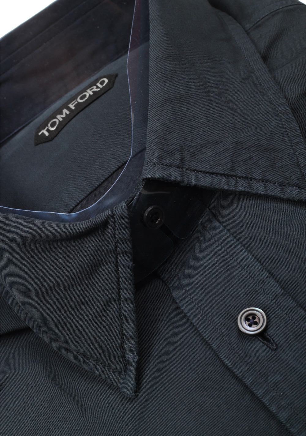 TOM FORD Solid Black Casual Shirt Size 43 / 17 U.S.