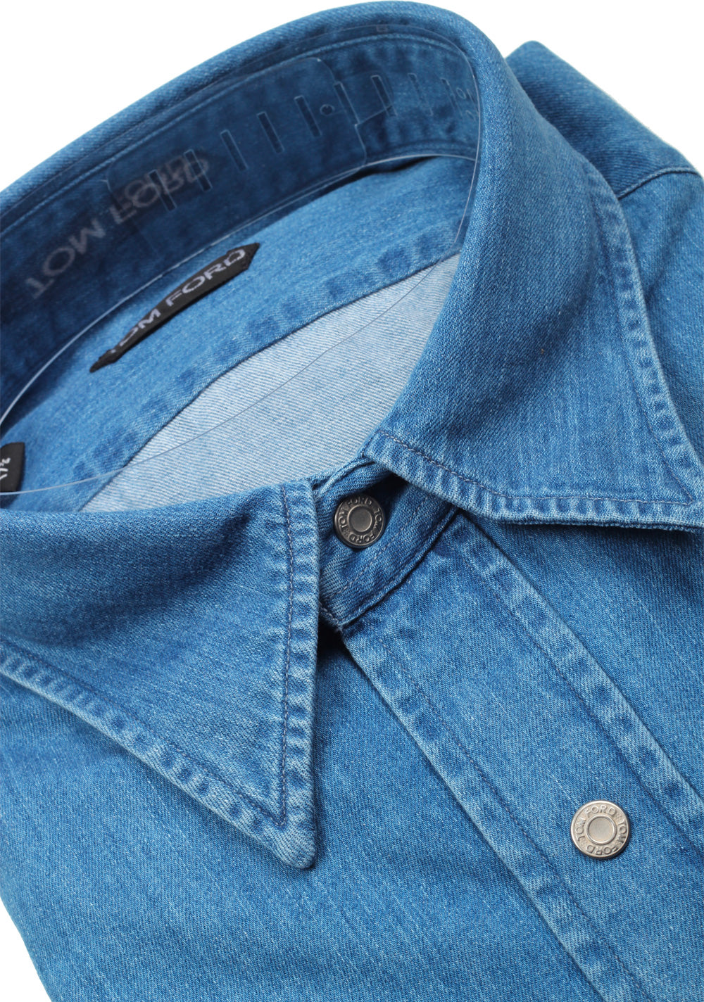 TOM FORD Solid Blue Denim Casual Shirt Size 45 / 18 U.S.