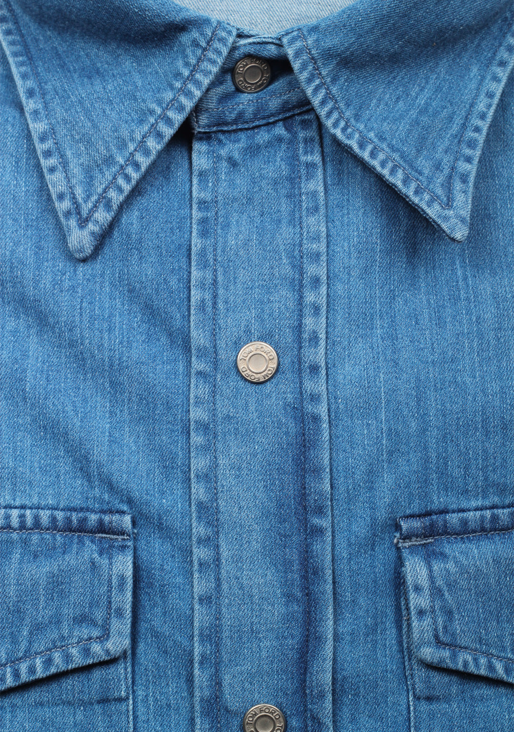 TOM FORD Solid Blue Denim Casual Shirt Size 45 / 18 U.S.