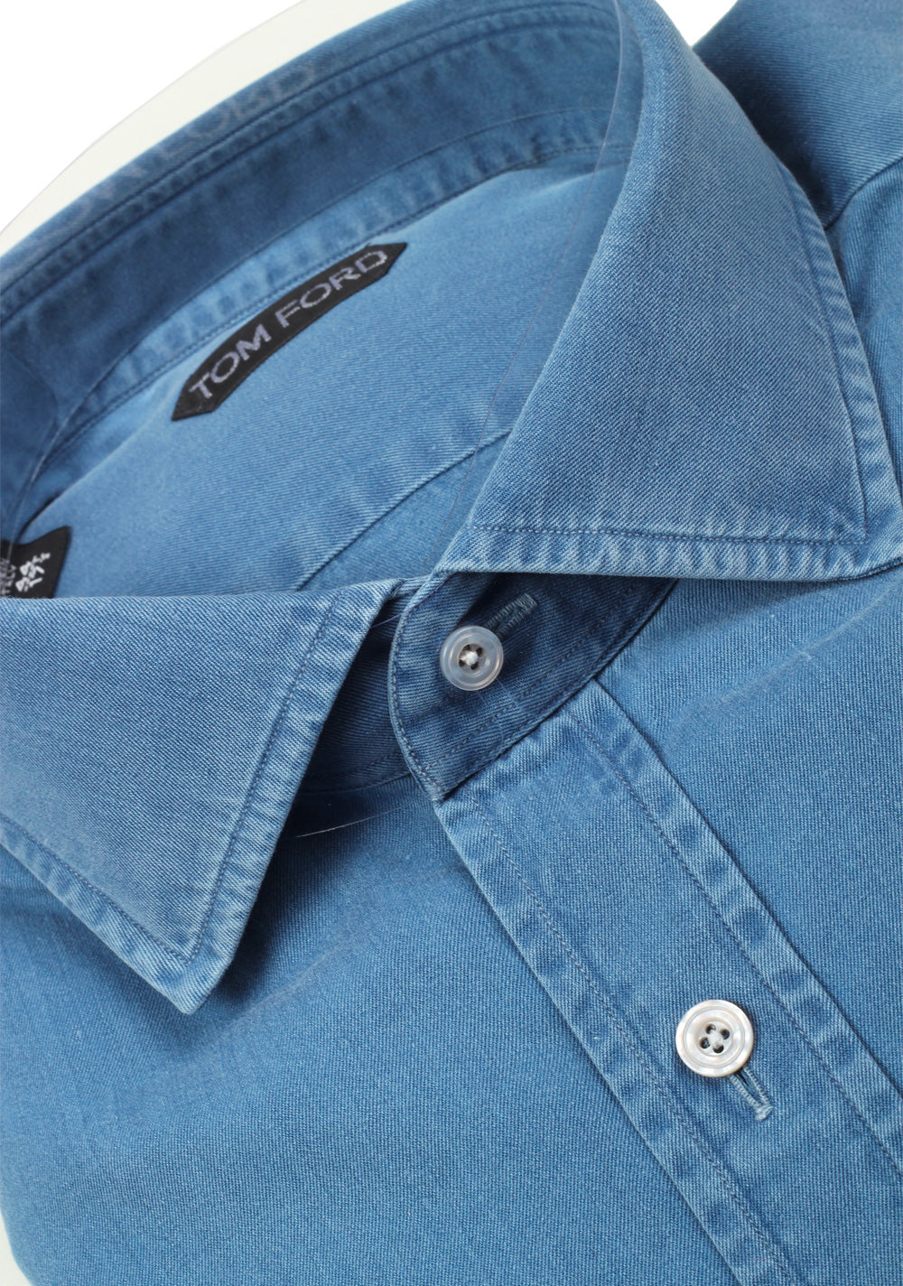 TOM FORD Solid Blue Denim Dress Shirt Size 44 / 17,5 U.S.