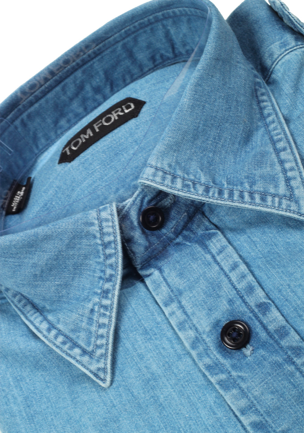TOM FORD Solid Blue Denim Western Casual Shirt Size 40 / 15,75 U.S.