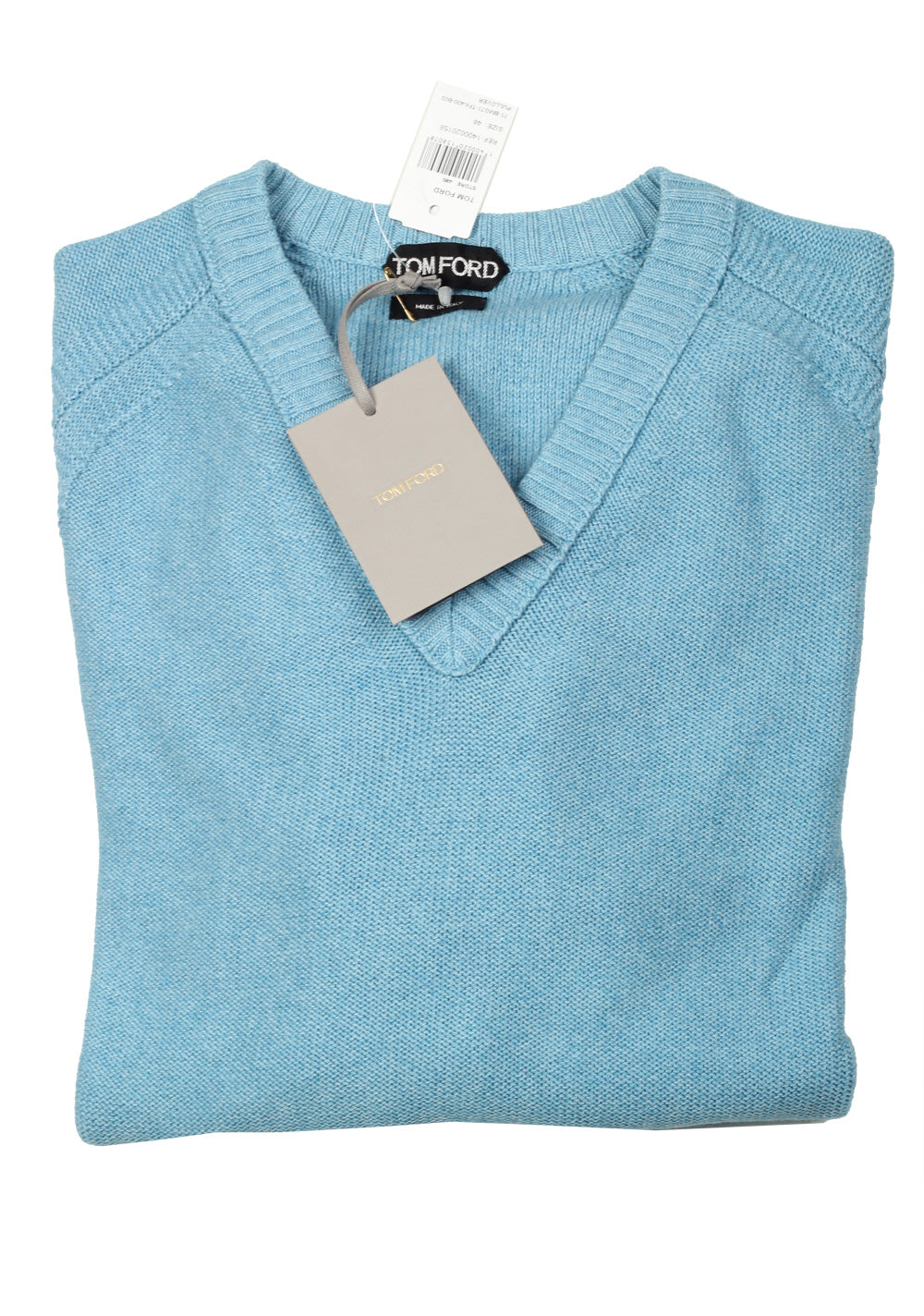 TOM FORD Blue V Neck Sweater Size 48 / 38R U.S. In Cotton Silk