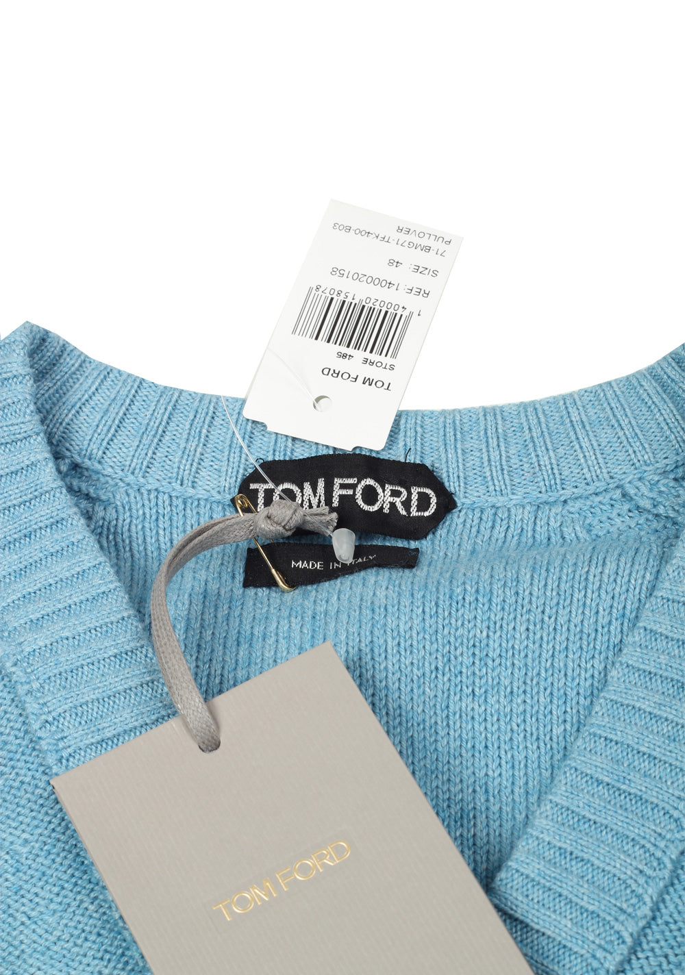 TOM FORD Blue V Neck Sweater Size 48 / 38R U.S. In Cotton Silk
