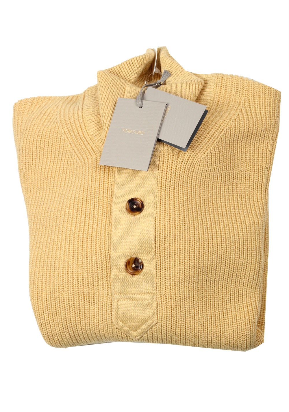 TOM FORD Yellow Funnel Collar Sweater Size 48 / 38R U.S. In Cashmere Linen