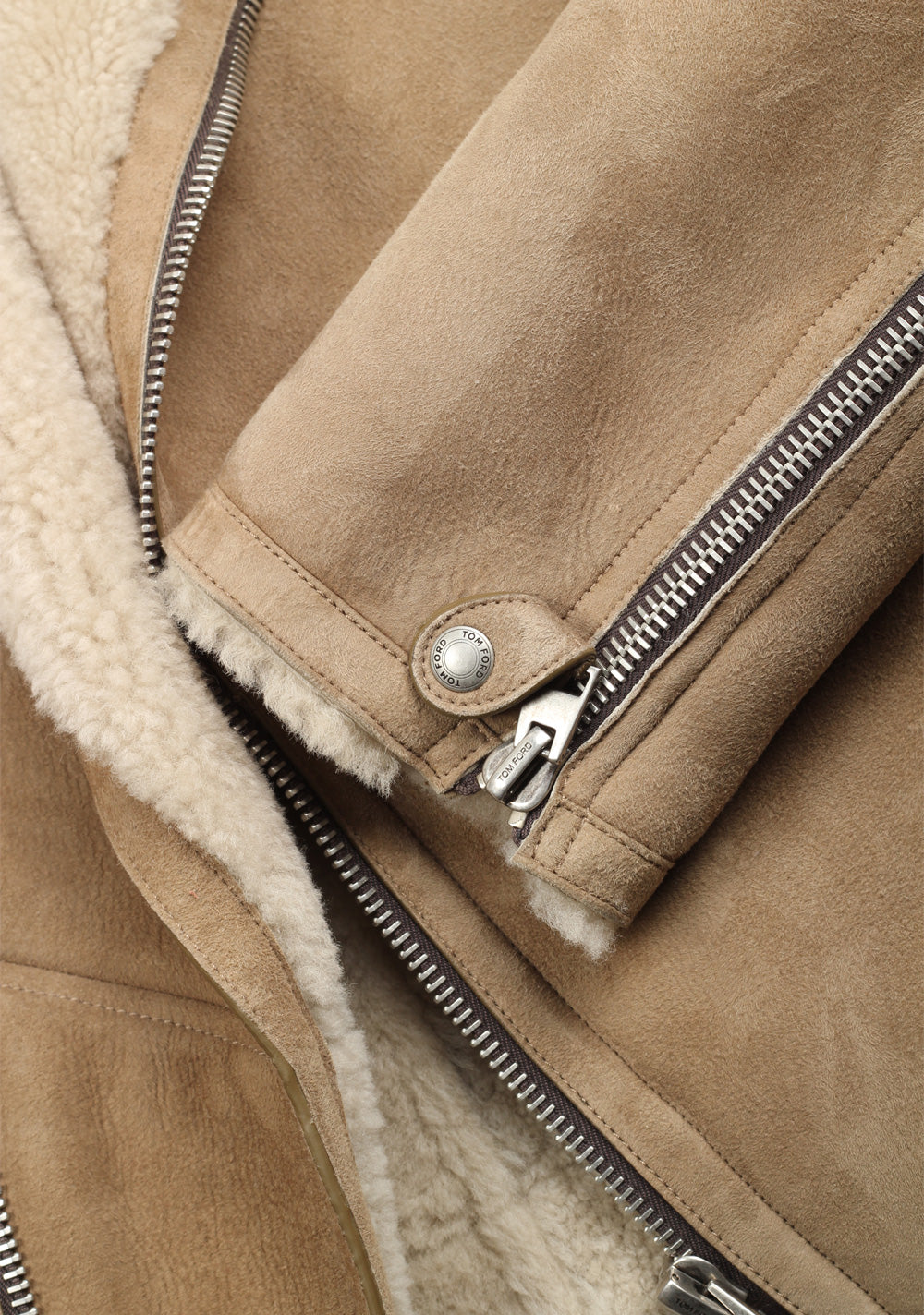TOM FORD Sand Leather Suede Shearling Jacket Coat Size 48 / 38R U.S. Outerwear