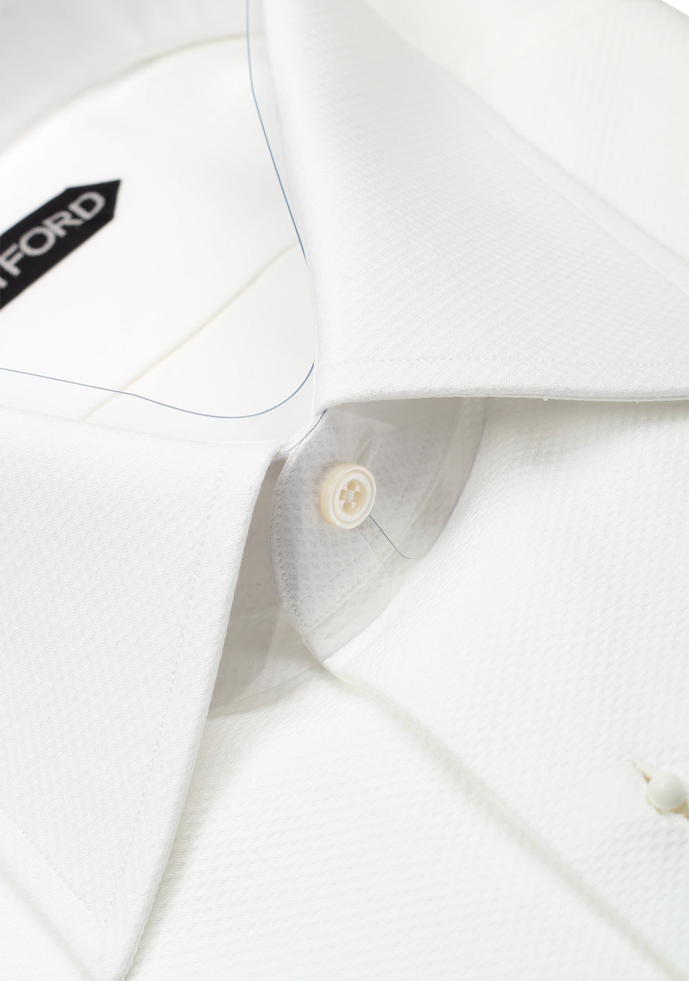 TOM FORD Solid White Pique Tuxedo Shirt With French Cuffs