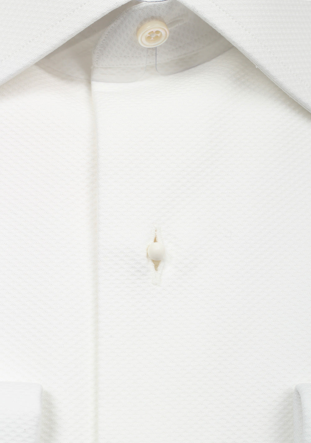 TOM FORD Solid White Pique Tuxedo Shirt With French Cuffs