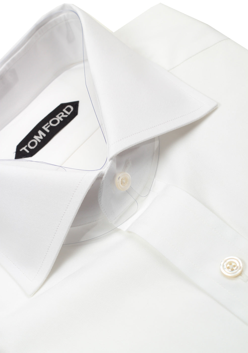 TOM FORD Solid White Dress Spread Shirt Barrel Cuffs Size 38 / 15 U.S. Slim Fit