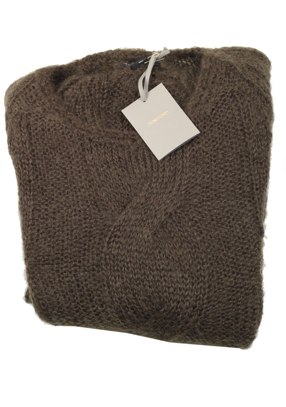 TOM FORD Brownish Green Crew Neck Cable Sweater