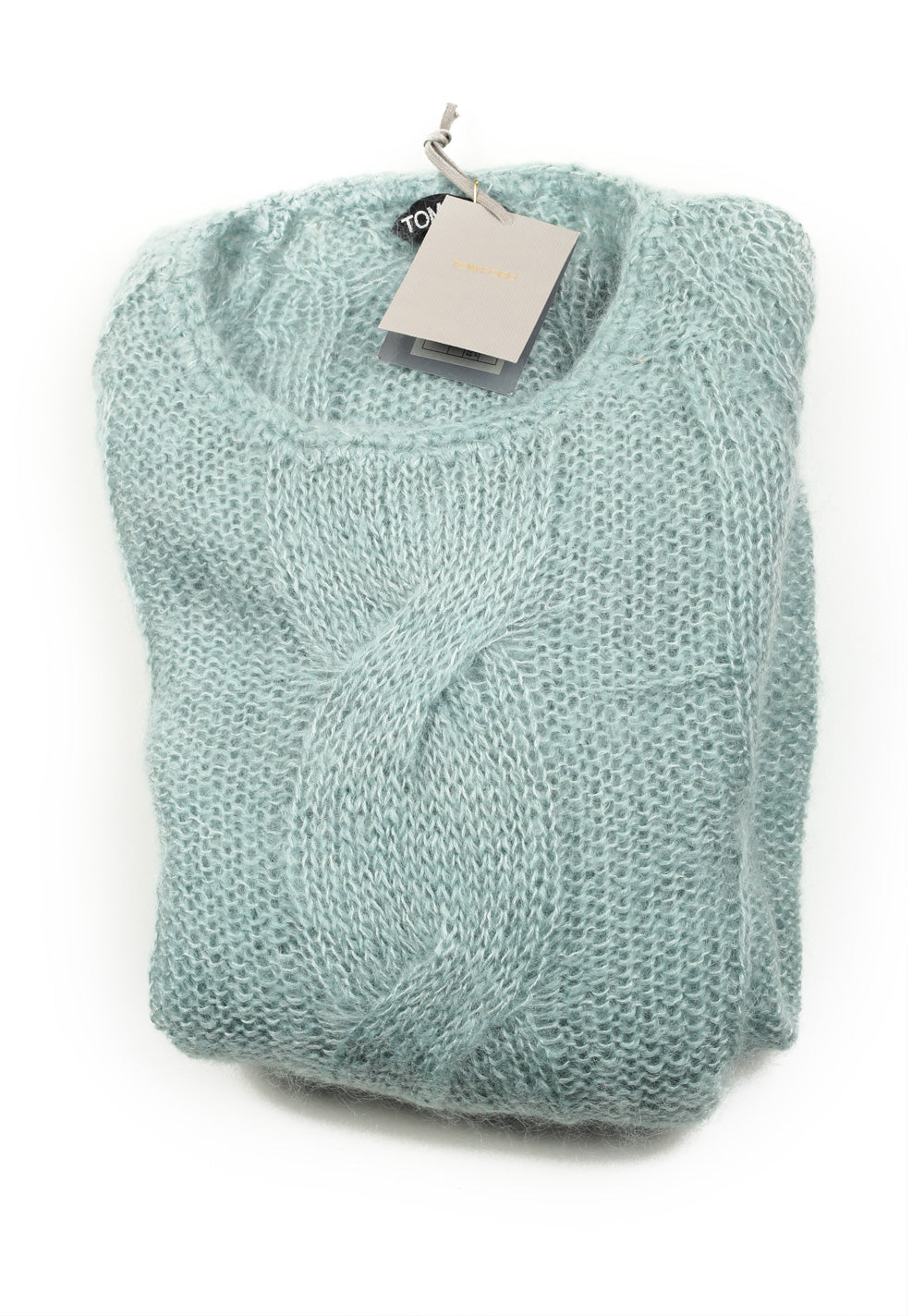 TOM FORD Teal Crew Neck Cable Sweater