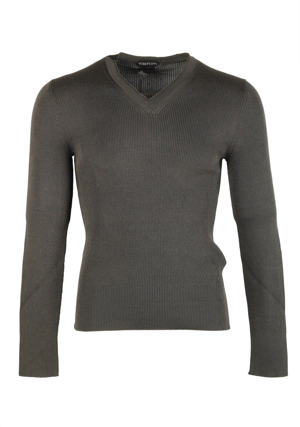 TOM FORD Gray V Neck Sweater Size 48 / 38R U.S. In Silk