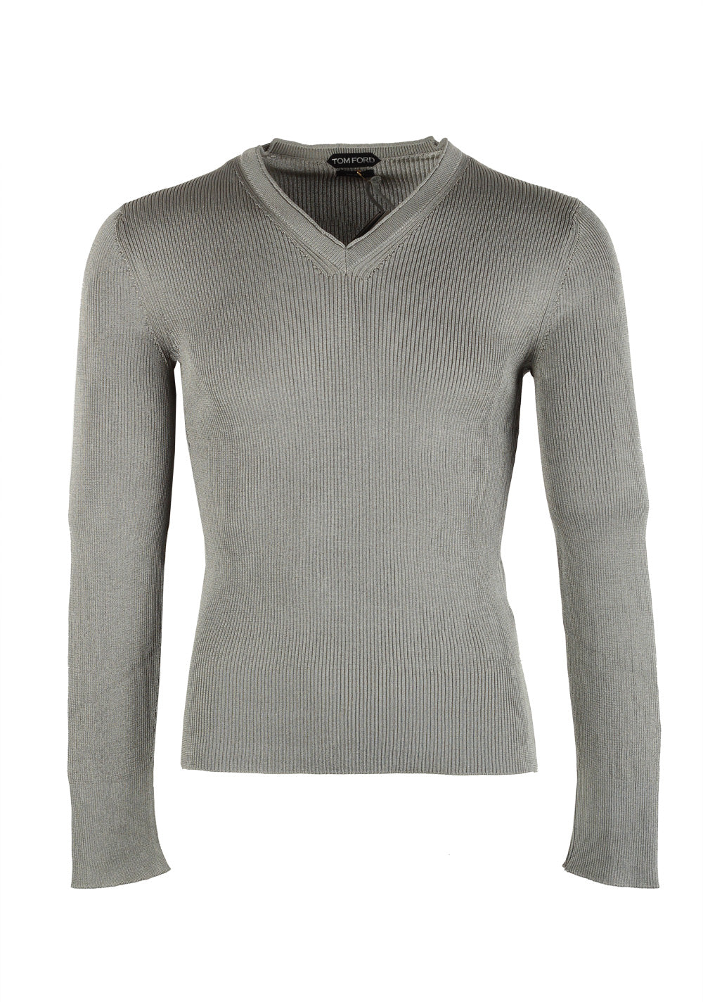 TOM FORD Gray V Neck Sweater Size 48 / 38R U.S. In Silk