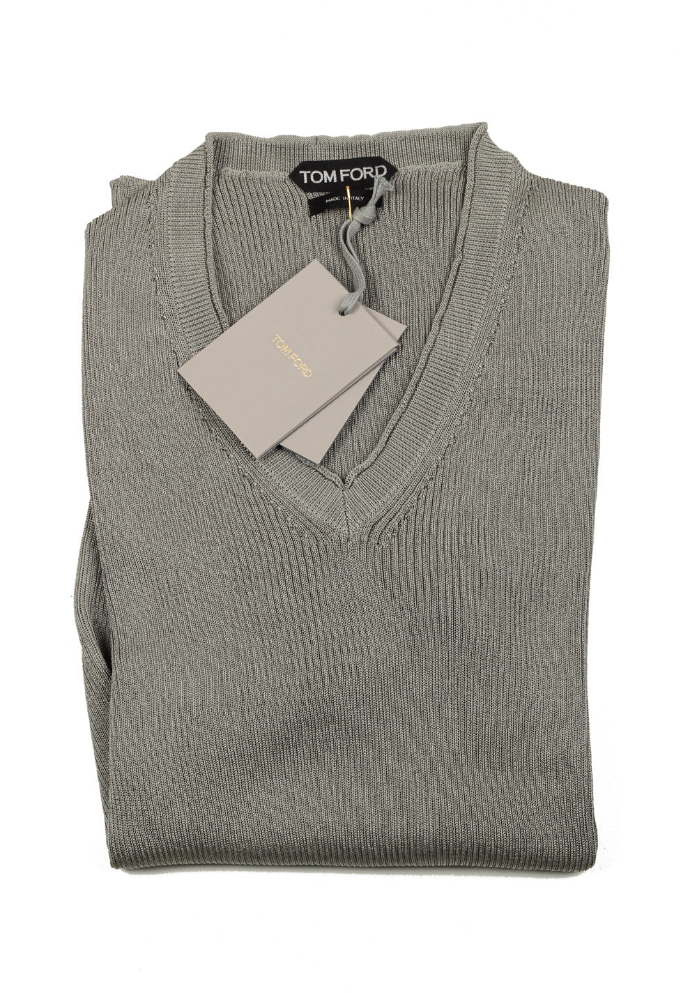 TOM FORD Gray V Neck Sweater Size 48 / 38R U.S. In Silk