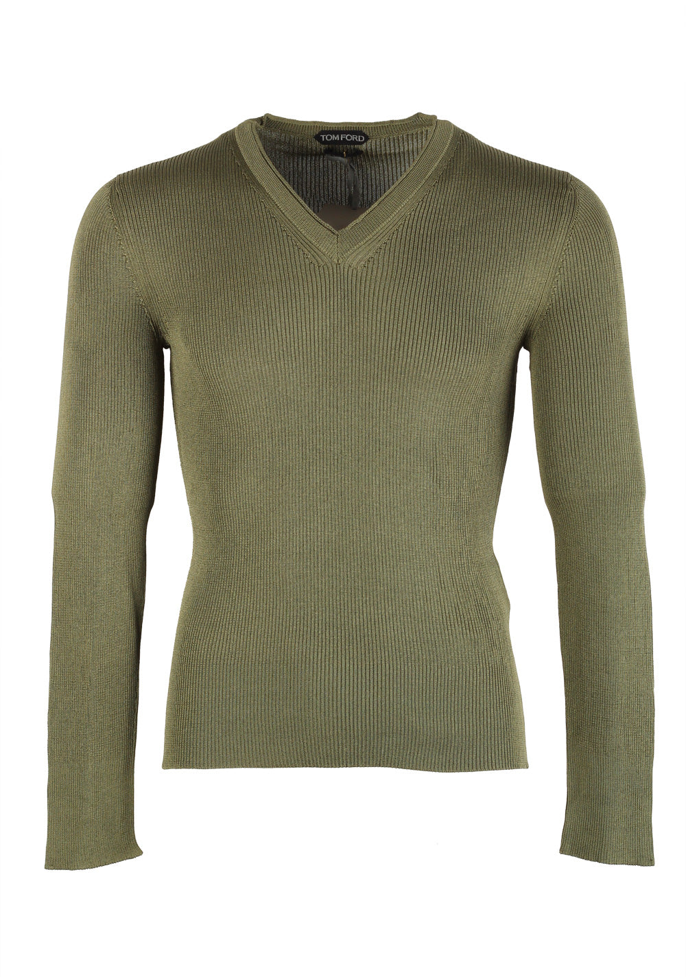 TOM FORD Green V Neck Sweater Size 48 / 38R U.S. In Silk