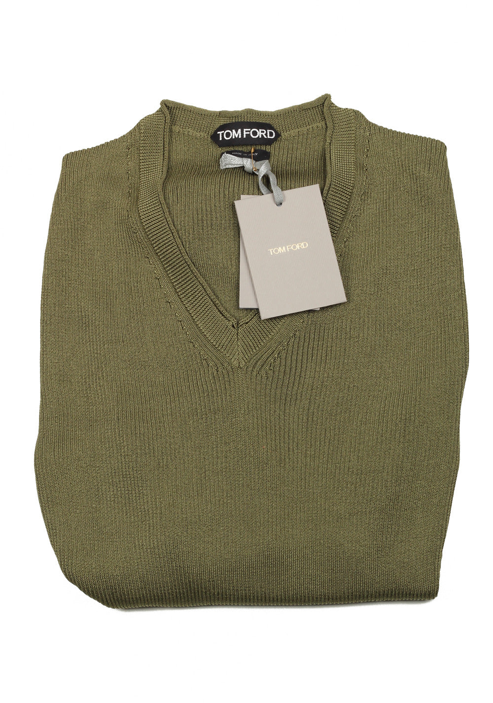 TOM FORD Green V Neck Sweater Size 48 / 38R U.S. In Silk