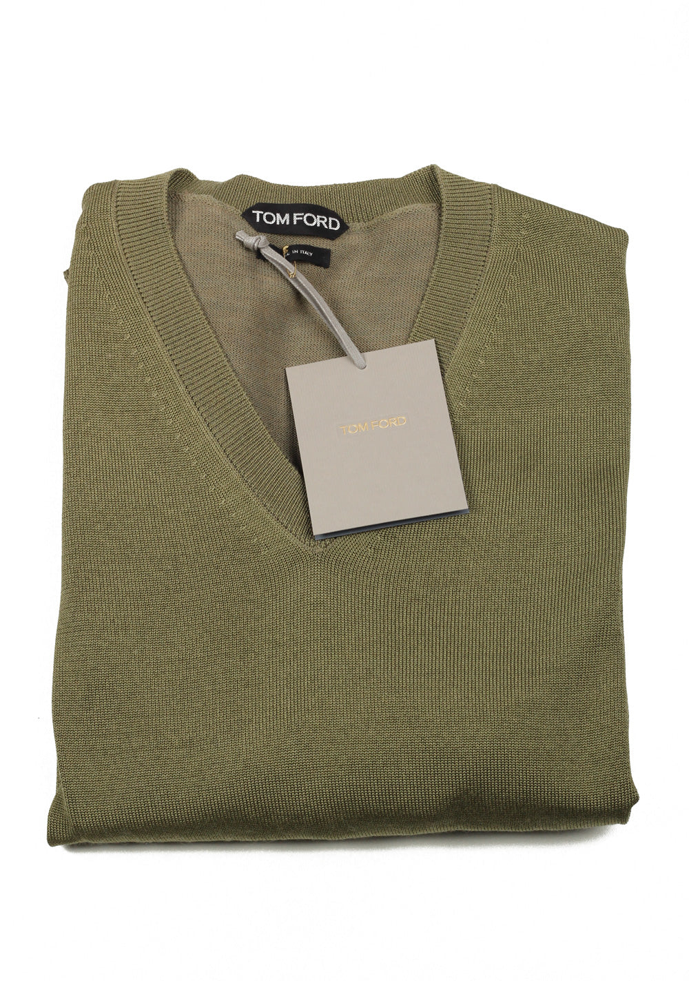 TOM FORD Green V Neck Sweater Size 48 / 38R U.S. In Silk Wool