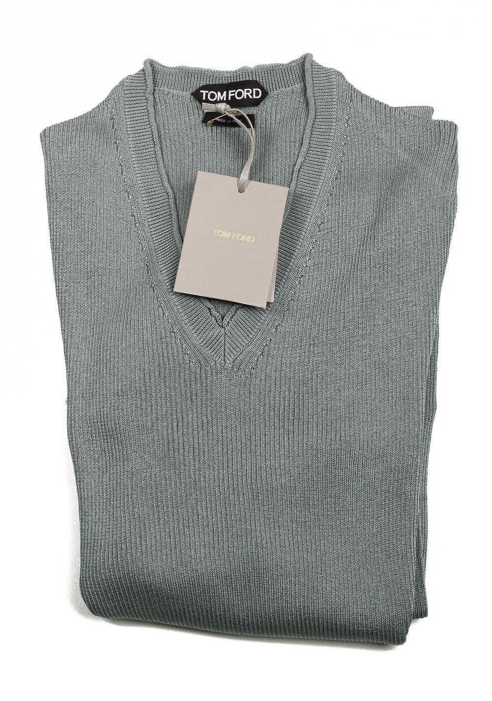 TOM FORD Green V Neck Sweater Size 48 / 38R U.S. In Silk