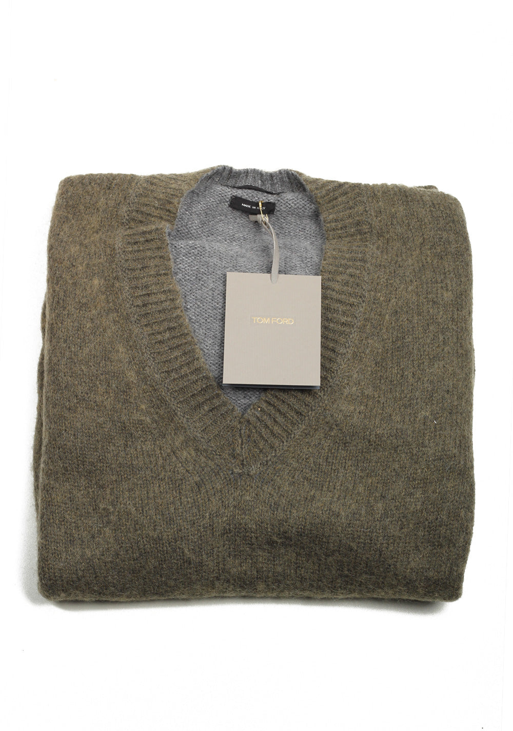 TOM FORD Grayish Green V Neck Sweater Size 48 / 38R U.S. In Wool Mohair Blend