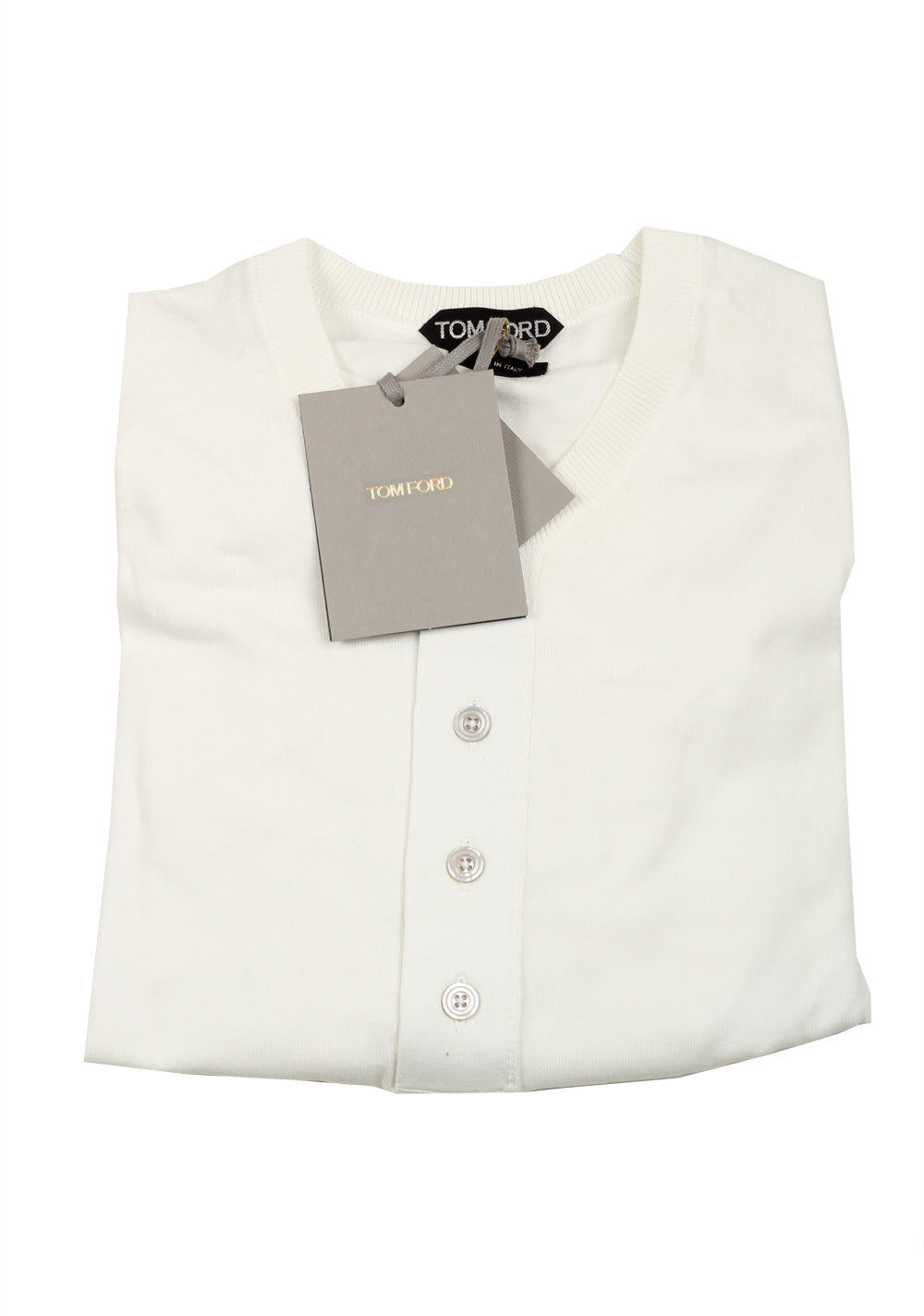 TOM FORD White Long Sleeve Henley Sweater Size 48 / 38R U.S. In Cotton