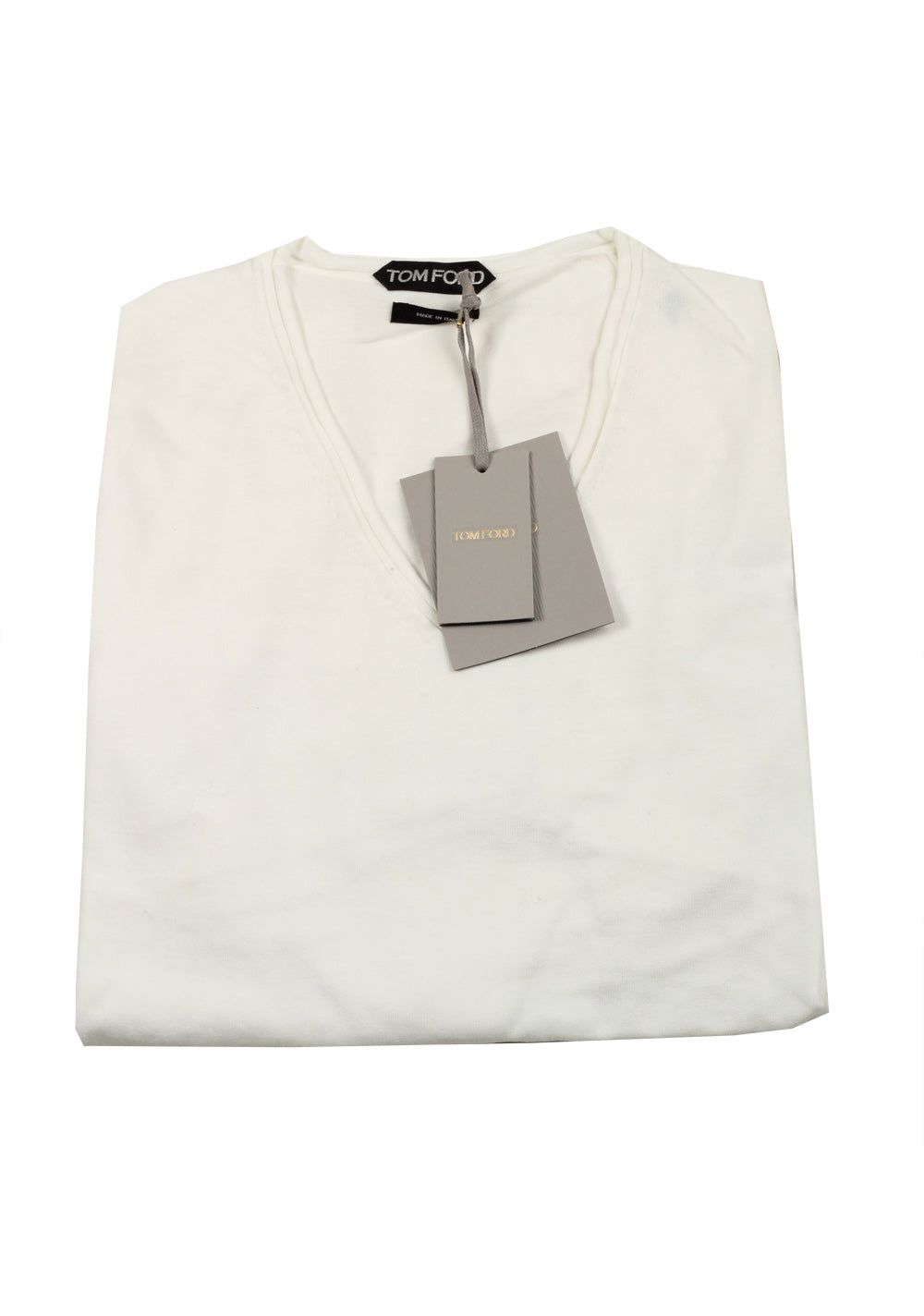 TOM FORD White Long Sleeve V Neck Shirt Size 48 / 38R U.S. In Cotton