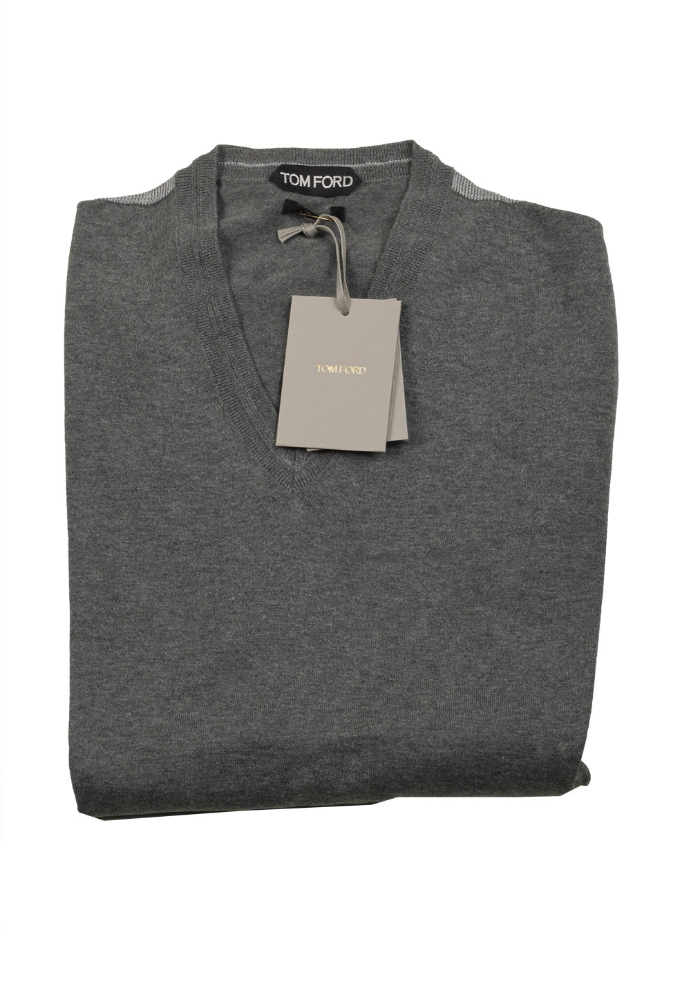 TOM FORD Gray V Neck Sweater Size 48 / 38R U.S. In Silk Blend