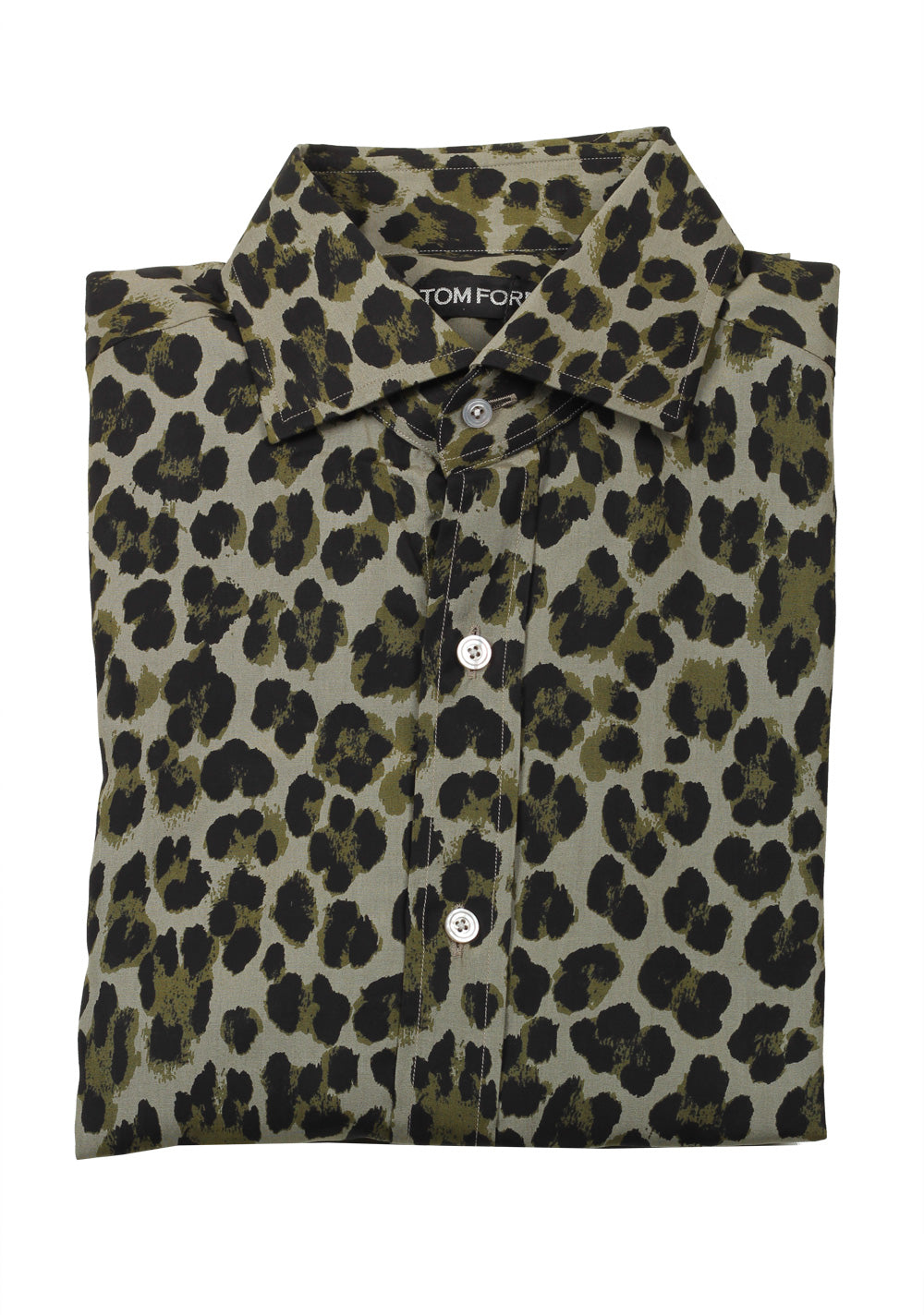 TOM FORD Signature Leopard Green Dress Shirt