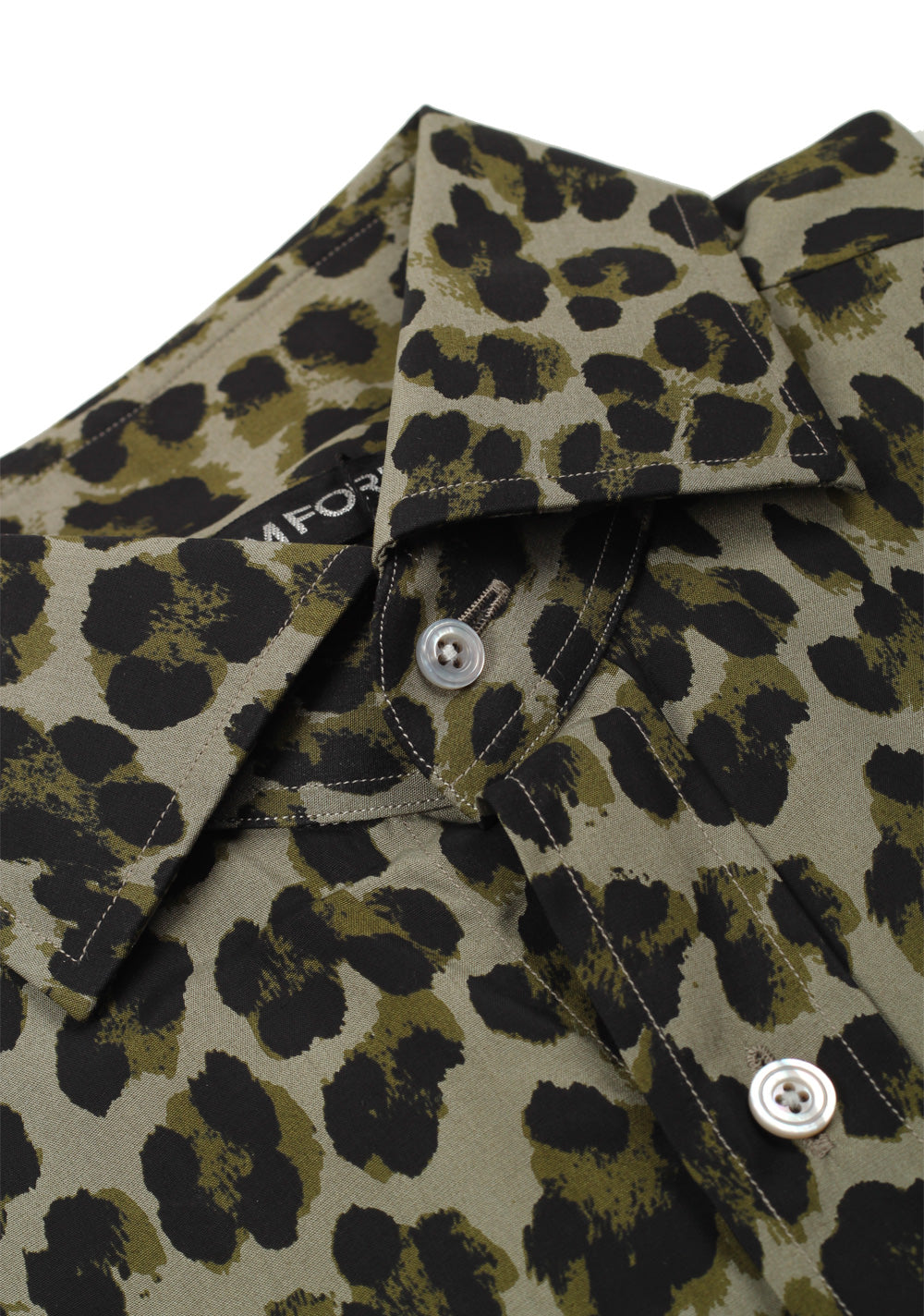 TOM FORD Signature Leopard Green Dress Shirt