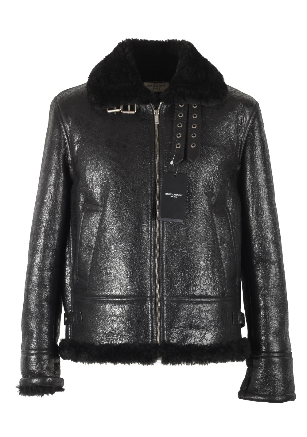 Saint Laurent Paris Black Shearling Leather Jacket Size 50 / 40R U.S.