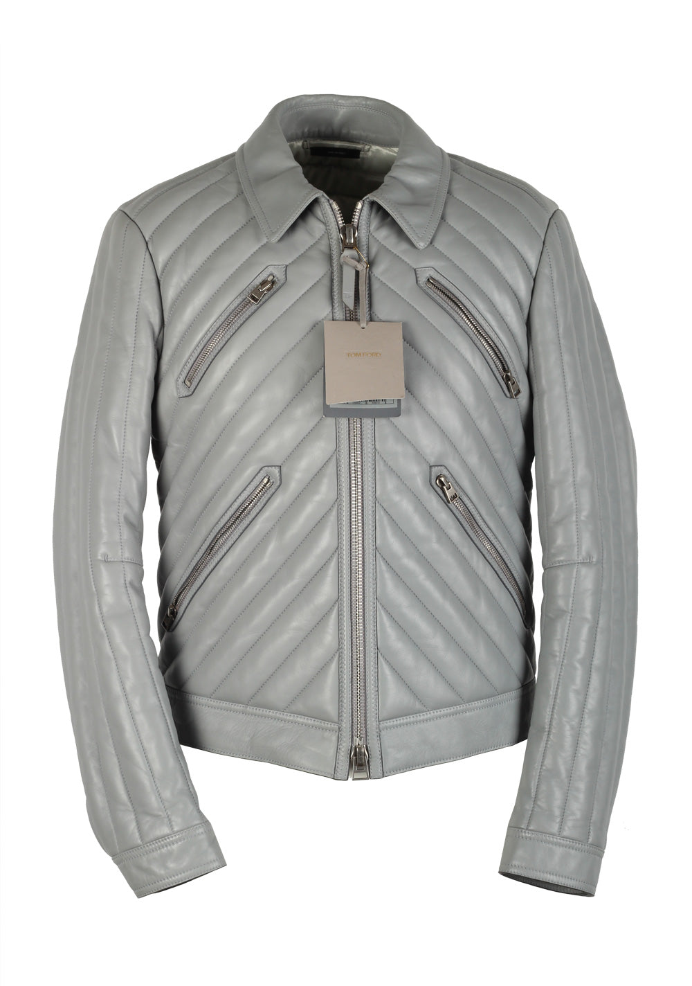 TOM FORD Gray Padded Leather Jacket Coat Size 48 / 38R U.S. Outerwear