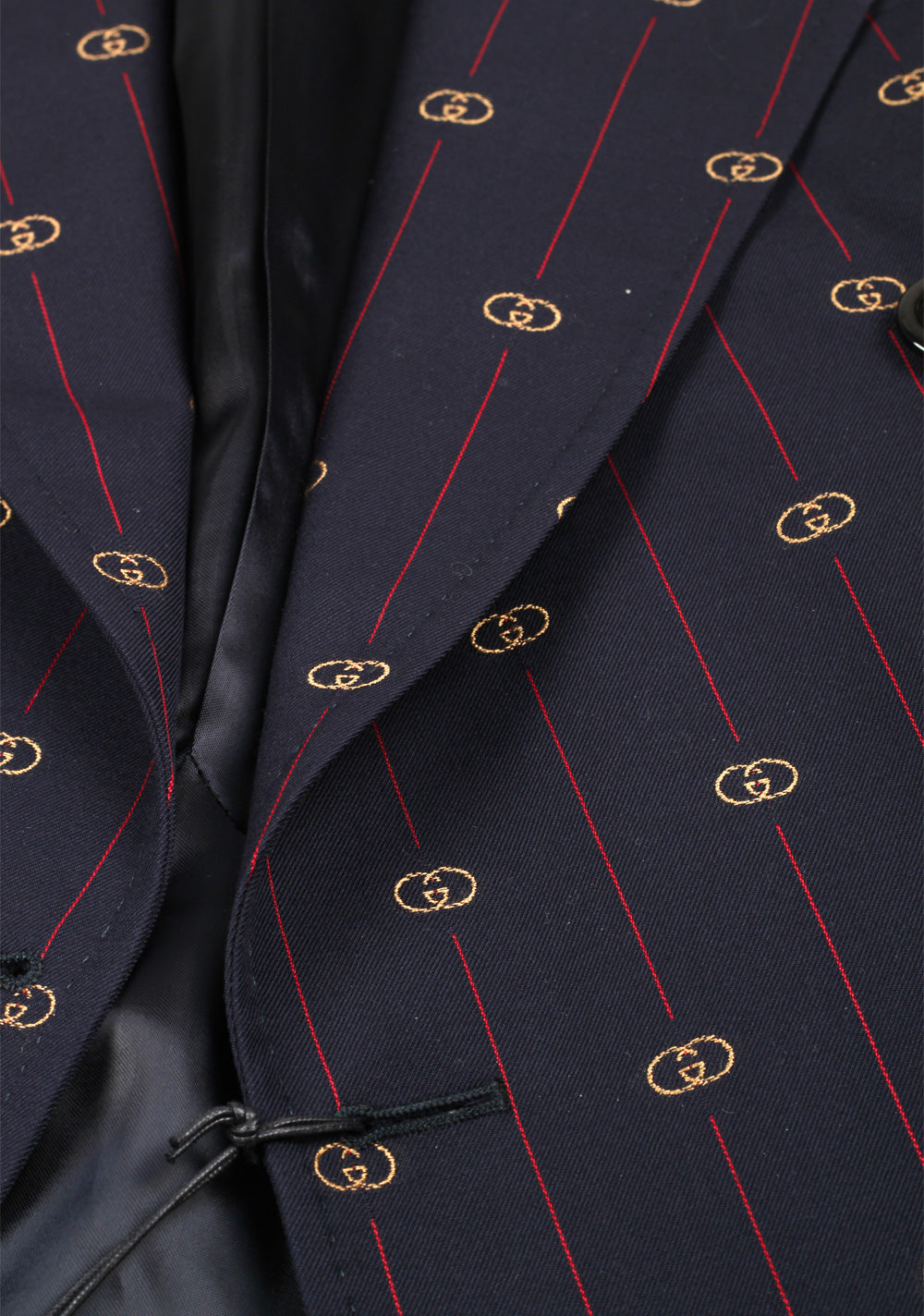Gucci Blue Red Double Breasted GG Signature Suit