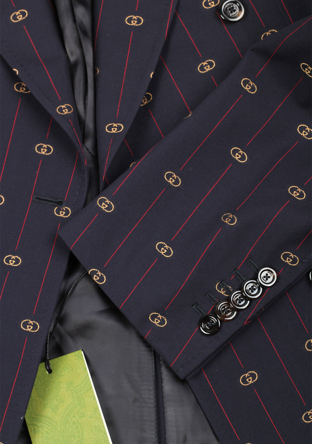 Gucci Blue Red Double Breasted GG Signature Suit