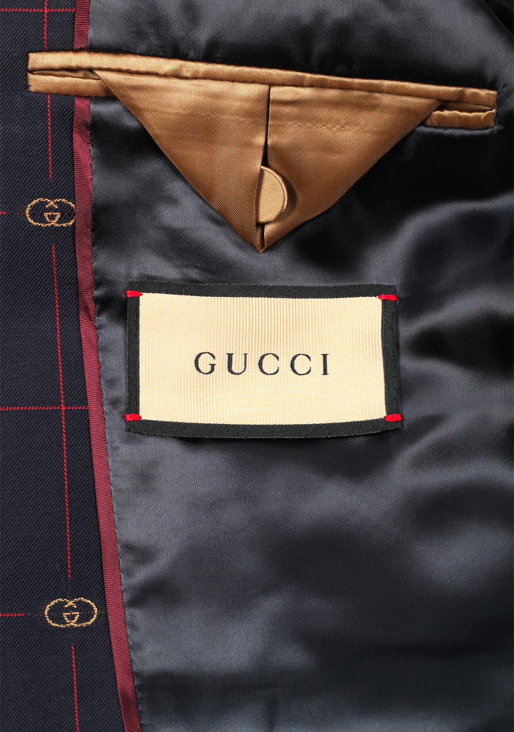 Gucci Blue Red GG Signature Suit Size 46 / 36R U.S. In Wool