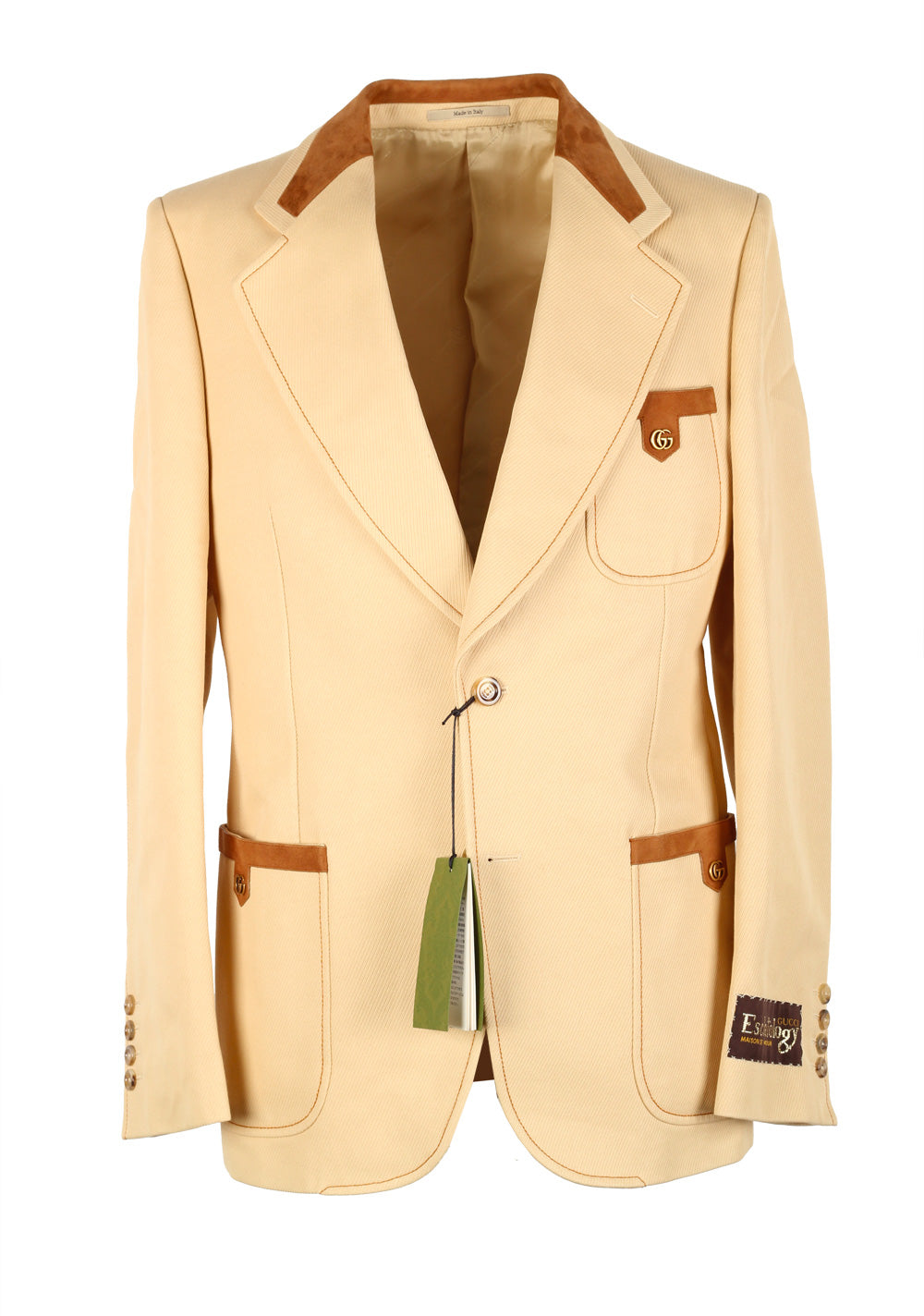 Gucci Cotton And Suede Tailored Signature Jacket Sport Coat