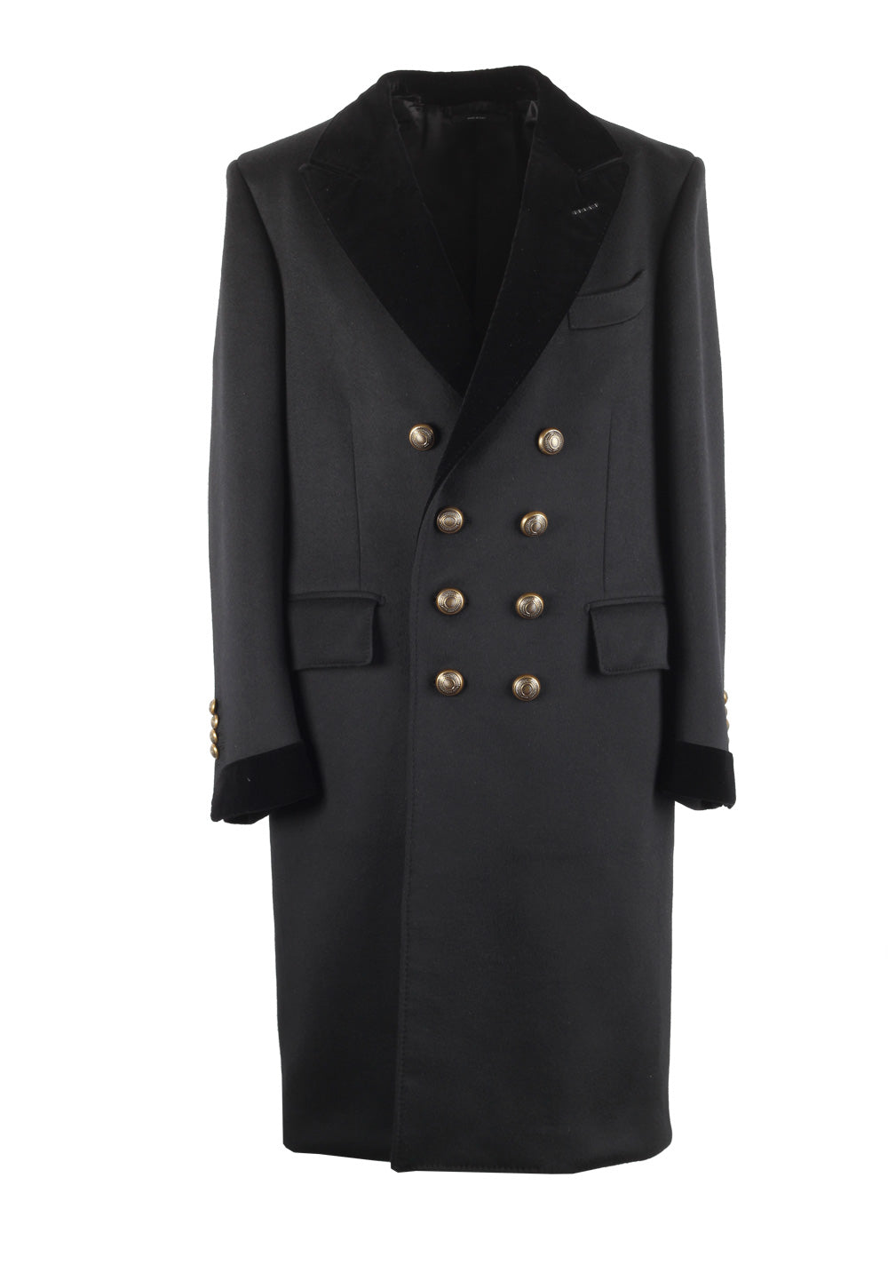 TOM FORD Black Cashmere Double Breasted Coat Size 52 / 42R U.S.