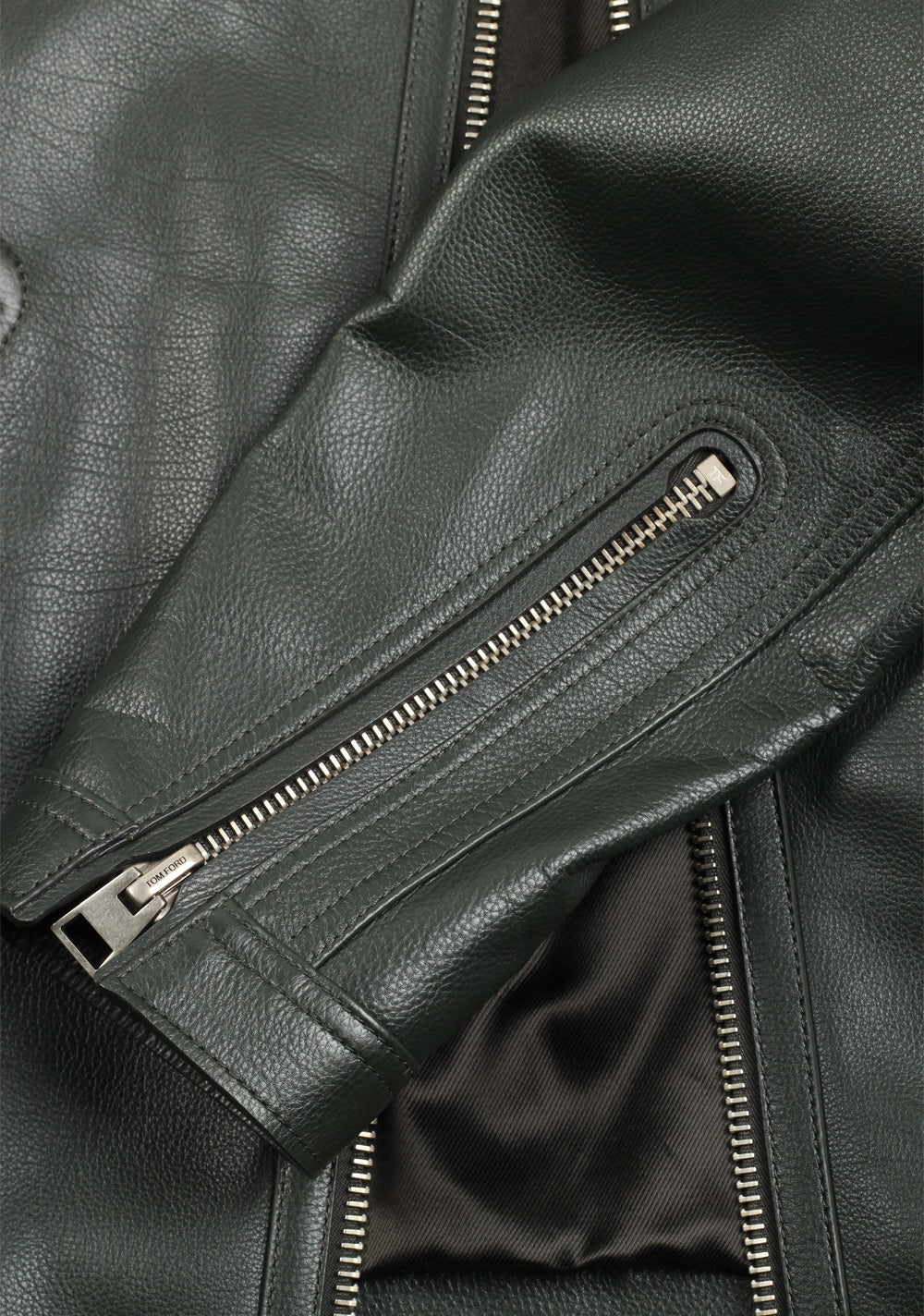 TOM FORD Green Biker Leather Jacket Coat Size 48 / 38R U.S. Outerwear