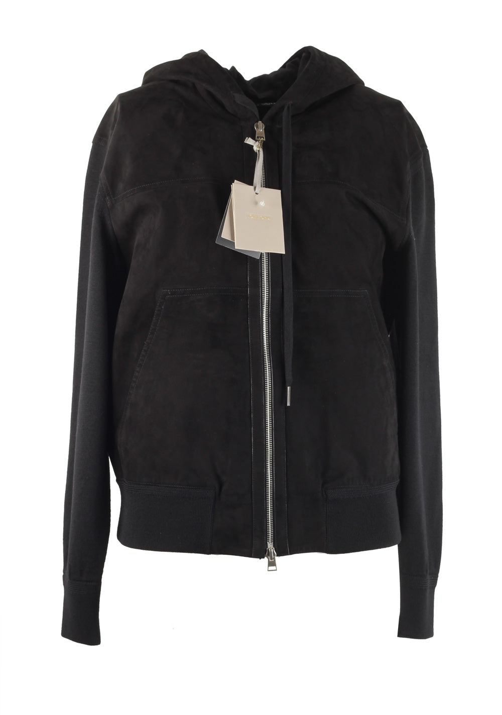 TOM FORD Black Suede Zipper Hoody Size 48 / 38R U.S. In Wool