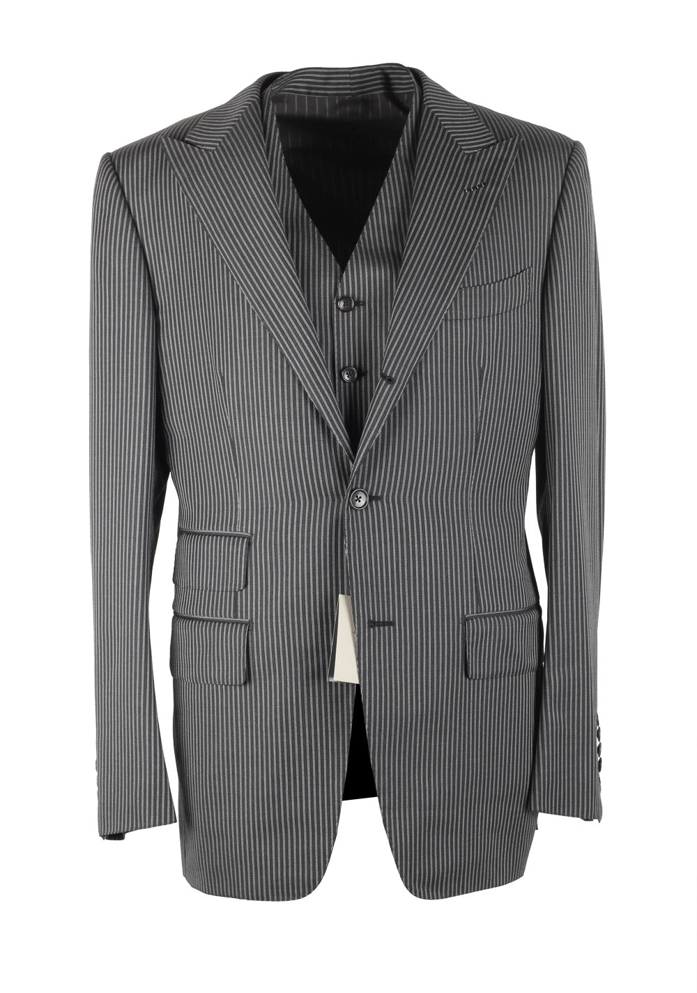 TOM FORD Regency Striped Gray 3 Piece Suit Size 48 / 38R U.S. Wool Fit B