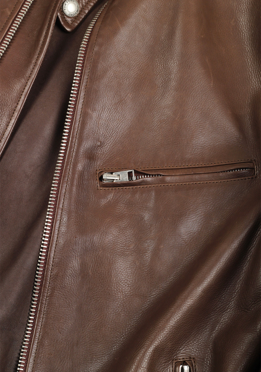 TOM FORD Brown Leather Jacket Coat Size 48 / 38R U.S.