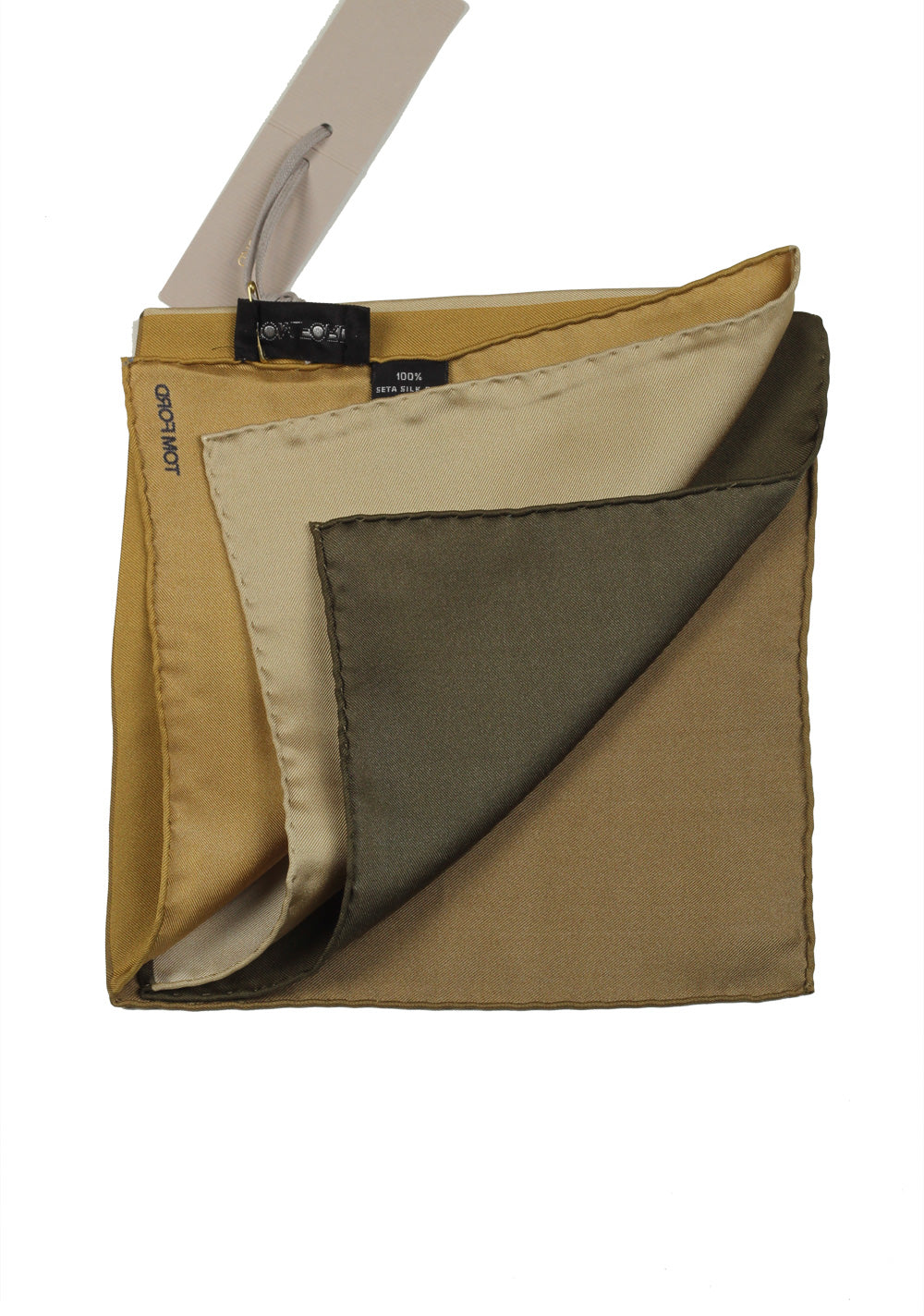 Tom Ford Green Brown Silk Pocket Square Solid 16" x 16"