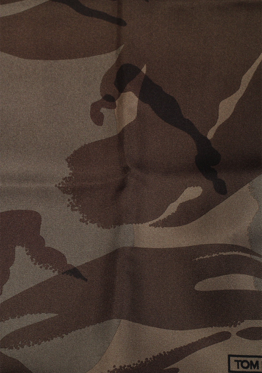 Tom Ford Brown Silk Pocket Square Camouflage Pattern 16" x 16"