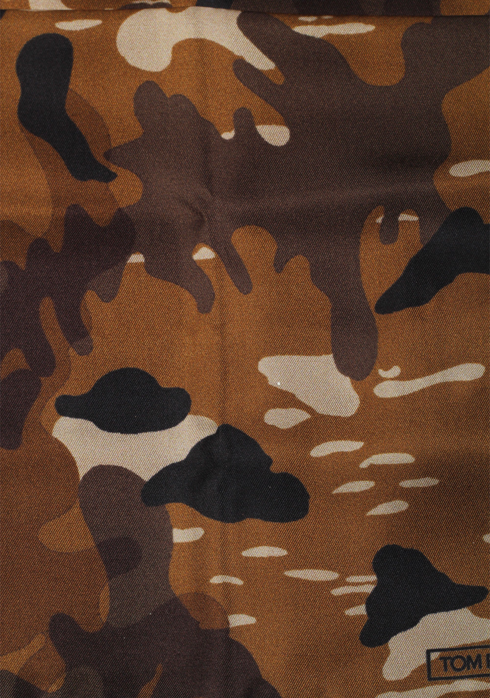 Tom Ford Brown Silk Pocket Square Camouflage Pattern 16" x 16"